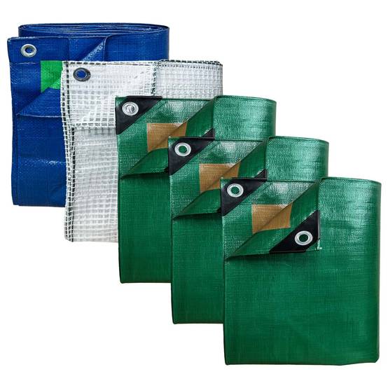 Pack 5 Bâches de Protection imperméables - 2x3m (x2) + 3x5m (x1) HQ250MU / 4x6m (x1) TR170MU / 6x10m (x1) SR150MU -PT2MU TECPLAST - Image 1