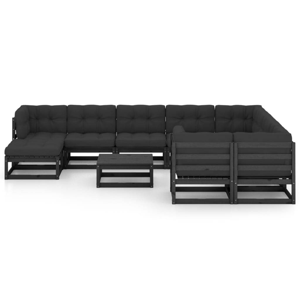 Helloshop26 - Salon de jardin meuble d'extérieur ensemble de mobilier 11 pièces avec coussins noir bois de pin massif - Image 2
