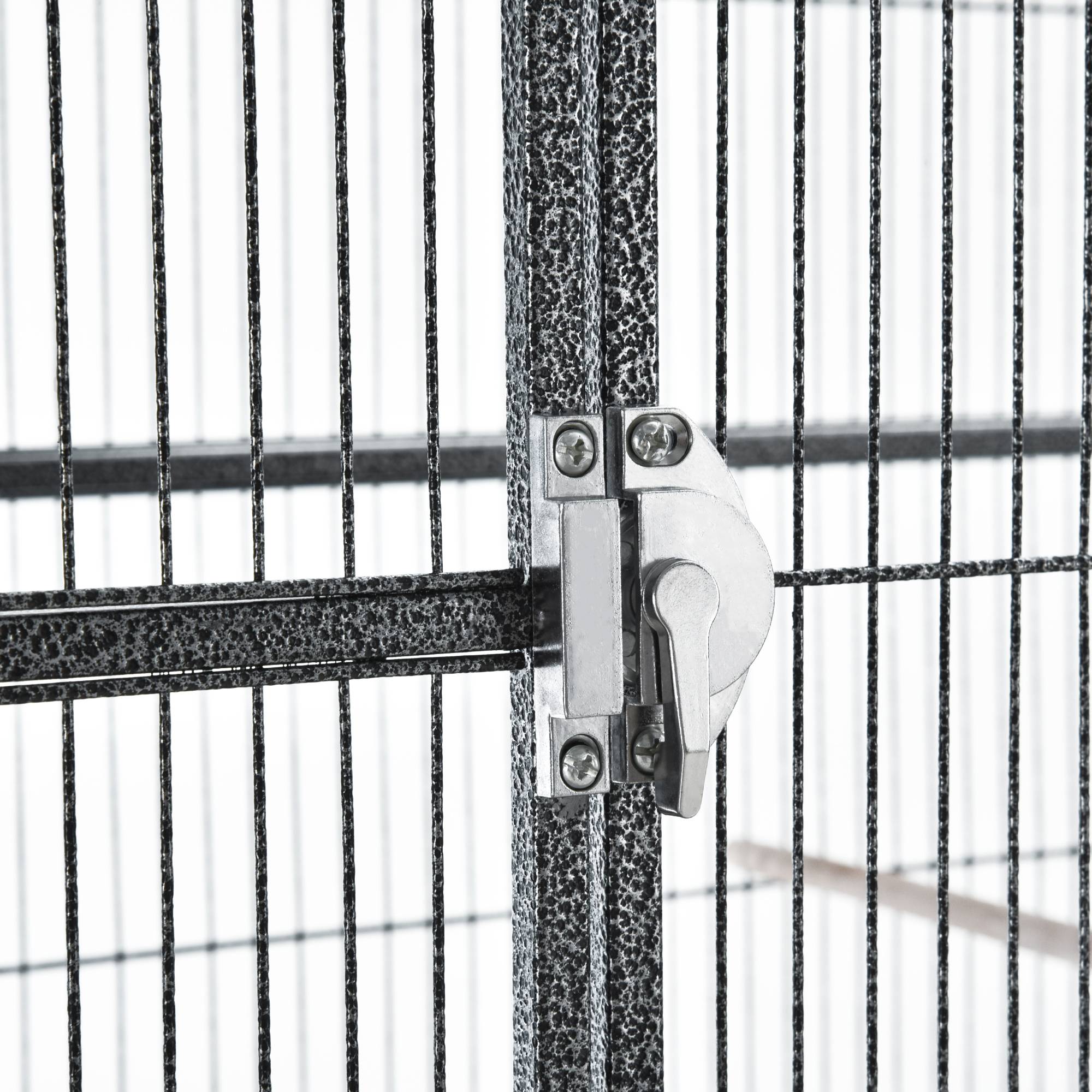 Pawhut - PawHut Cage à Oiseaux Portable avec 4 Mangeoires et 4 Perchoirs Pratique 81 x 48 x 163 cm Noir et Gris - Image 6