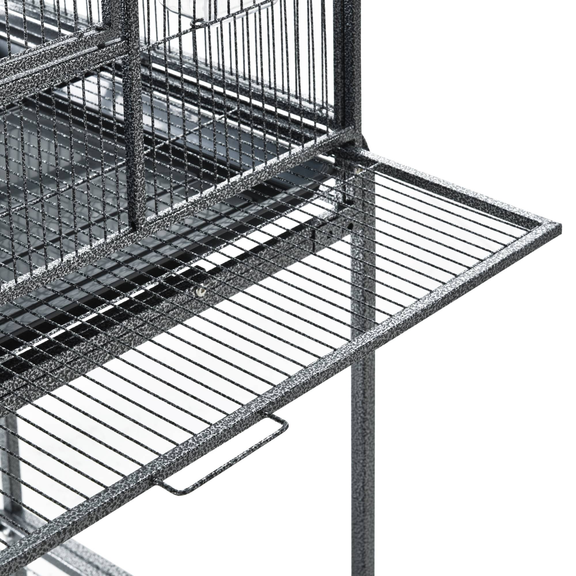 Pawhut - PawHut Cage à Oiseaux Portable avec 4 Mangeoires et 4 Perchoirs Pratique 81 x 48 x 163 cm Noir et Gris - Image 7
