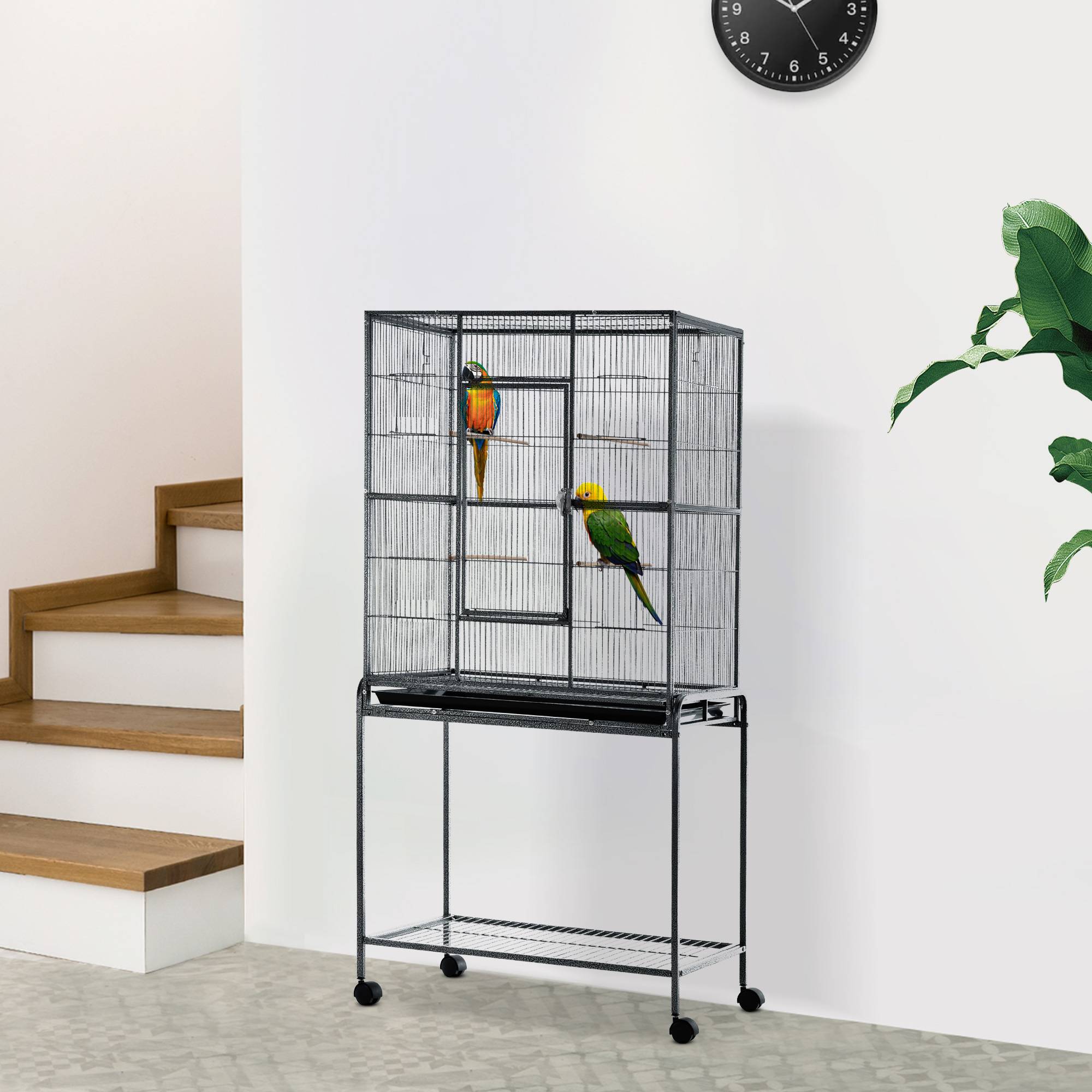 Pawhut - PawHut Cage à Oiseaux Portable avec 4 Mangeoires et 4 Perchoirs Pratique 81 x 48 x 163 cm Noir et Gris - Image 4