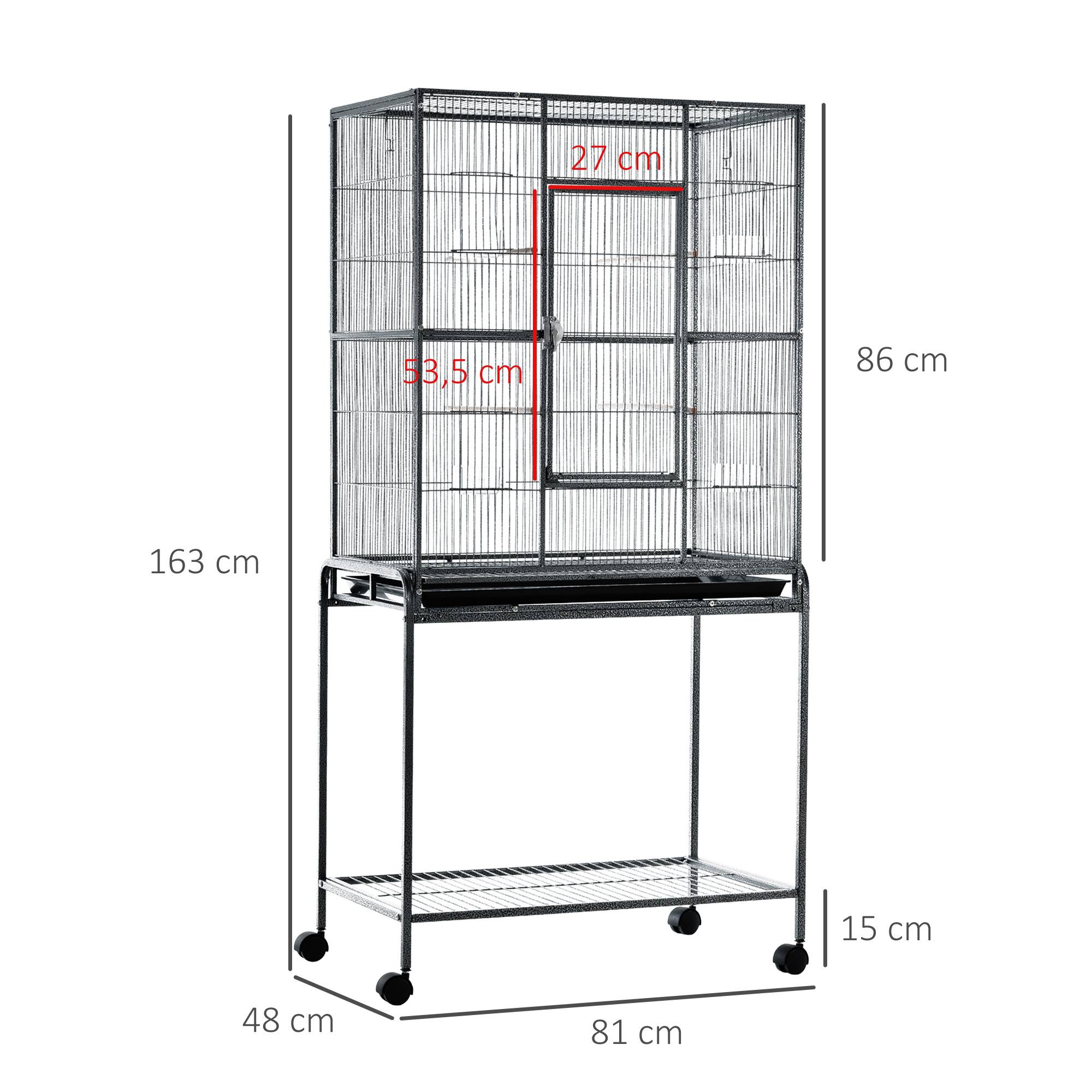 Pawhut - PawHut Cage à Oiseaux Portable avec 4 Mangeoires et 4 Perchoirs Pratique 81 x 48 x 163 cm Noir et Gris - Image 3
