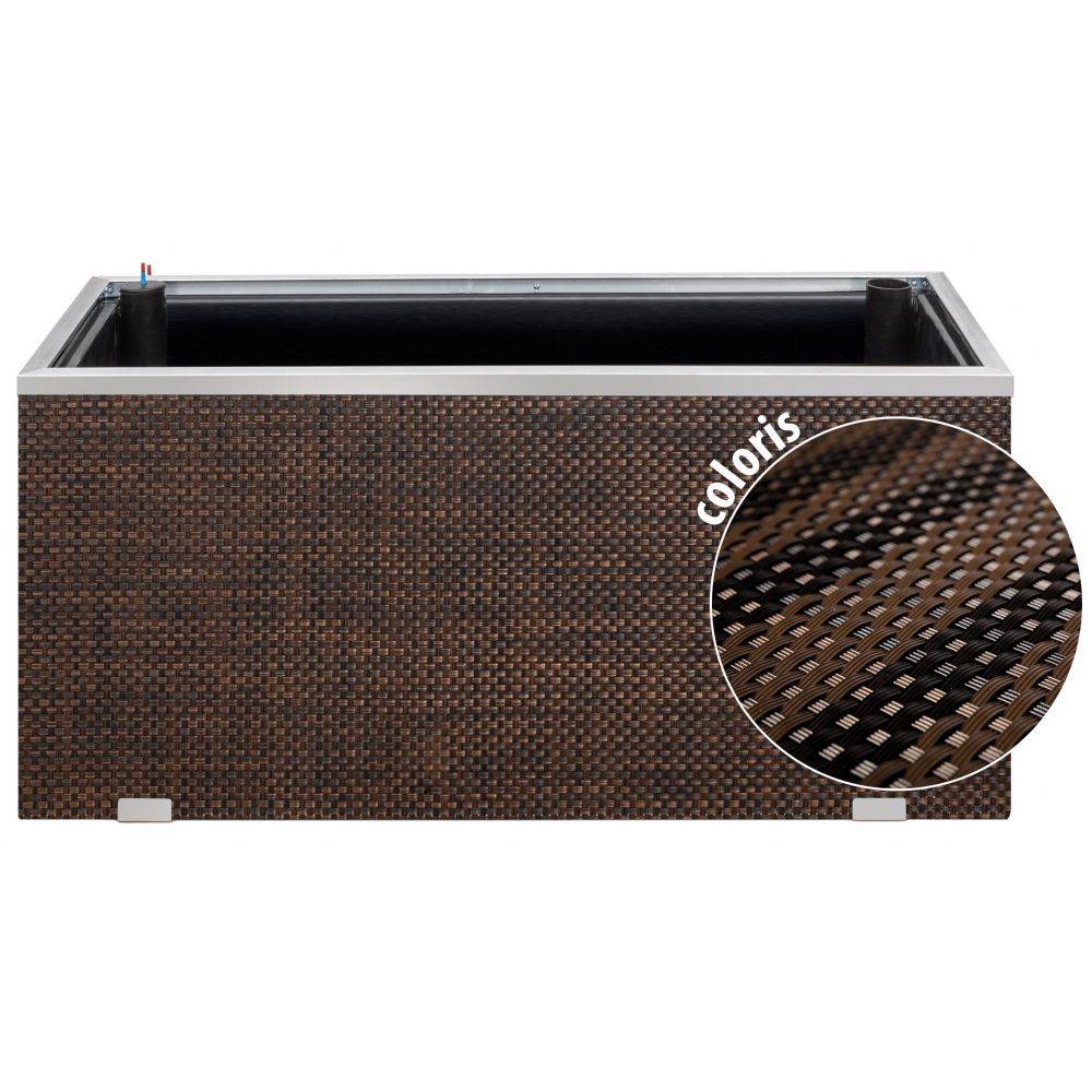 Rattan Art - Jardinière en résine tressée avec réserve d'eau et cadre en aluminium 95 x 39 x 43 cm Marron et noir - Image 2