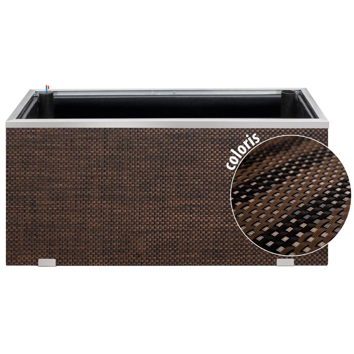 Rattan Art - Jardinière en résine tressée avec réserve d'eau et cadre en aluminium 95 x 39 x 43 cm Marron et noir - Image 1