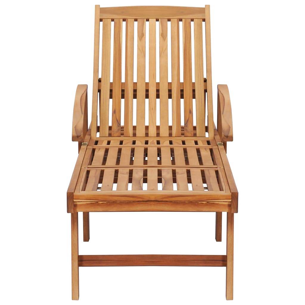 Helloshop26 - Transat chaise longue bain de soleil lit de jardin terrasse meuble d'extérieur avec table et coussin bois de teck solide - Image 3