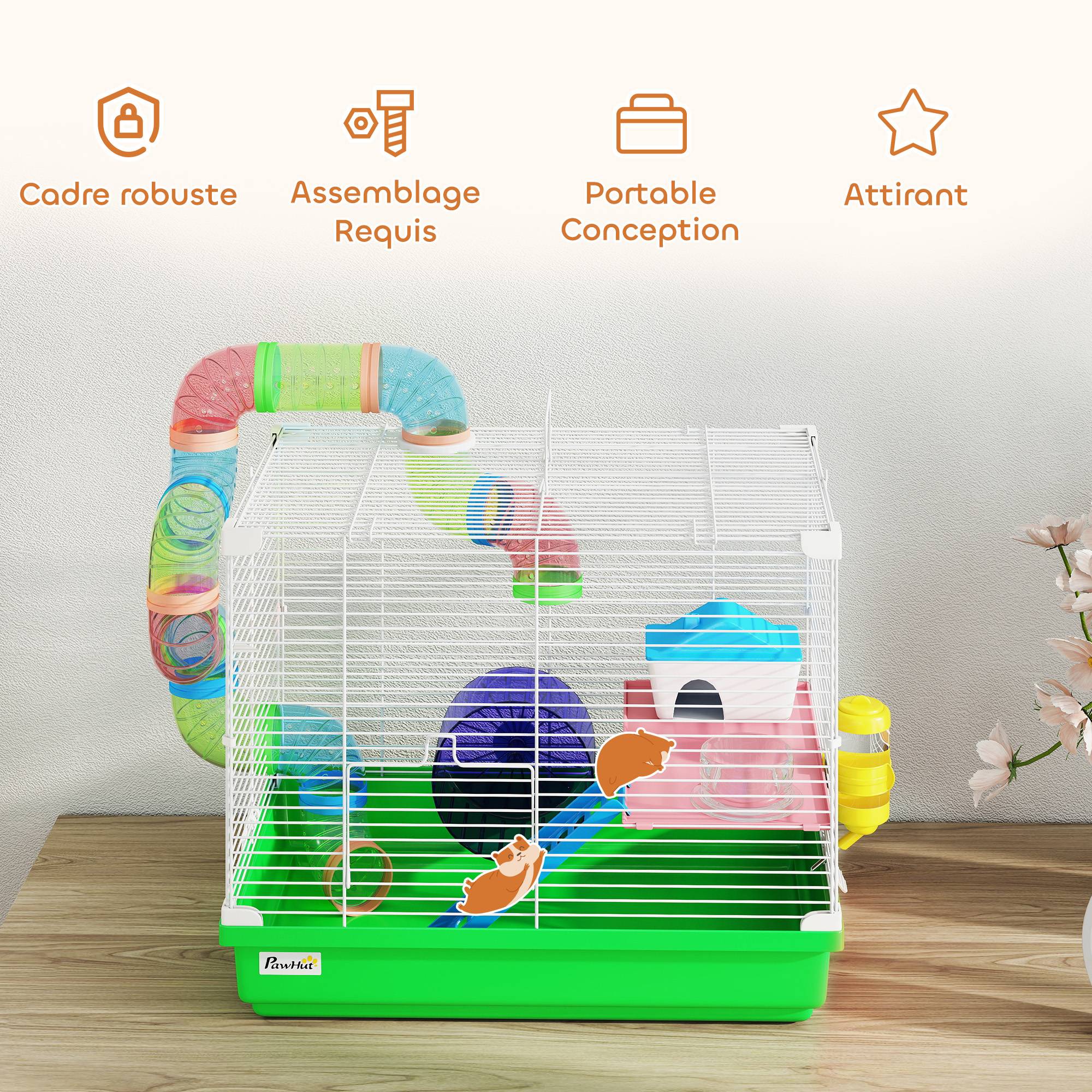 Cage pour rongeur métal et plastique vert 46 x 30 x 37 cm - PANGIVO - Image 9