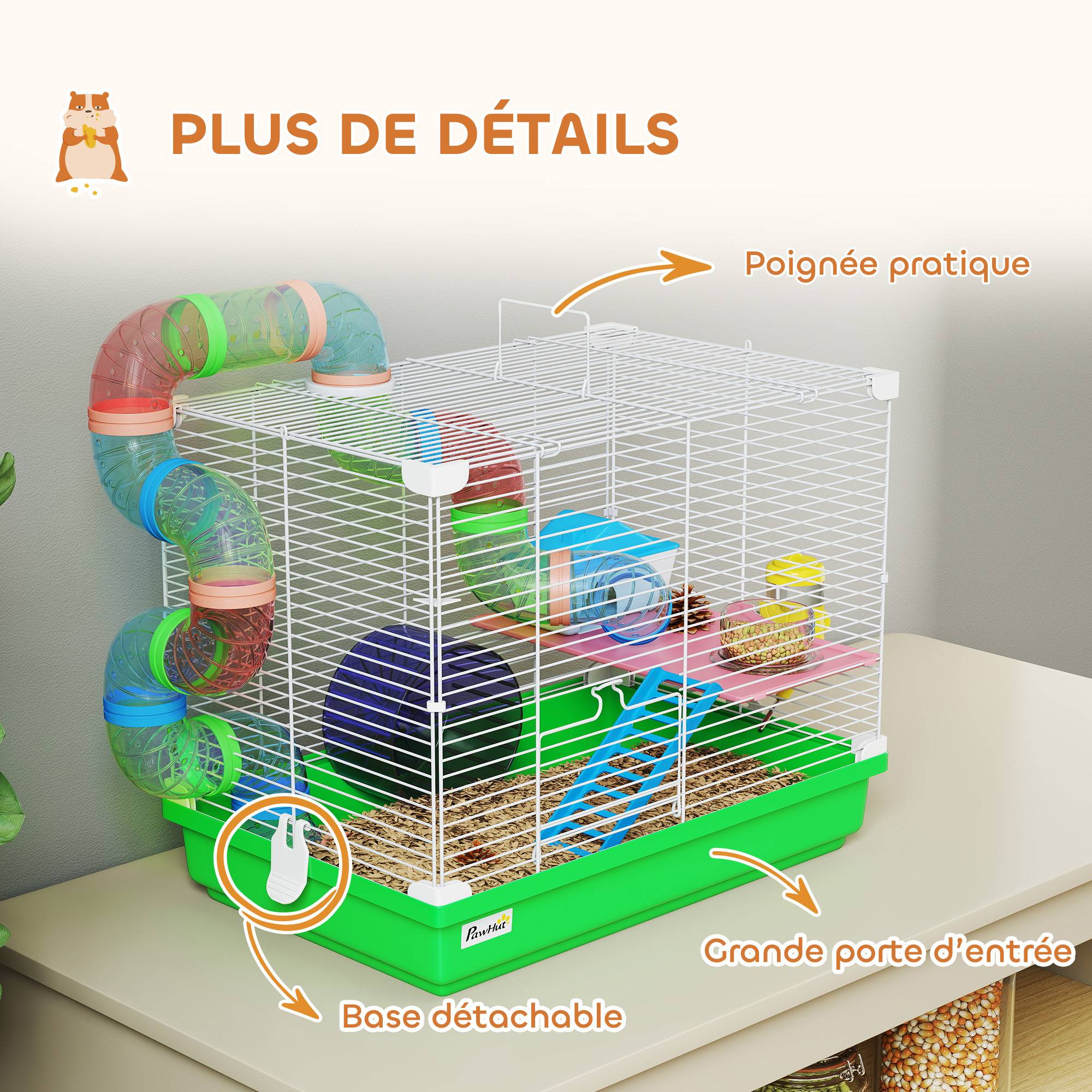 Cage pour rongeur métal et plastique vert 46 x 30 x 37 cm - PANGIVO - Image 8