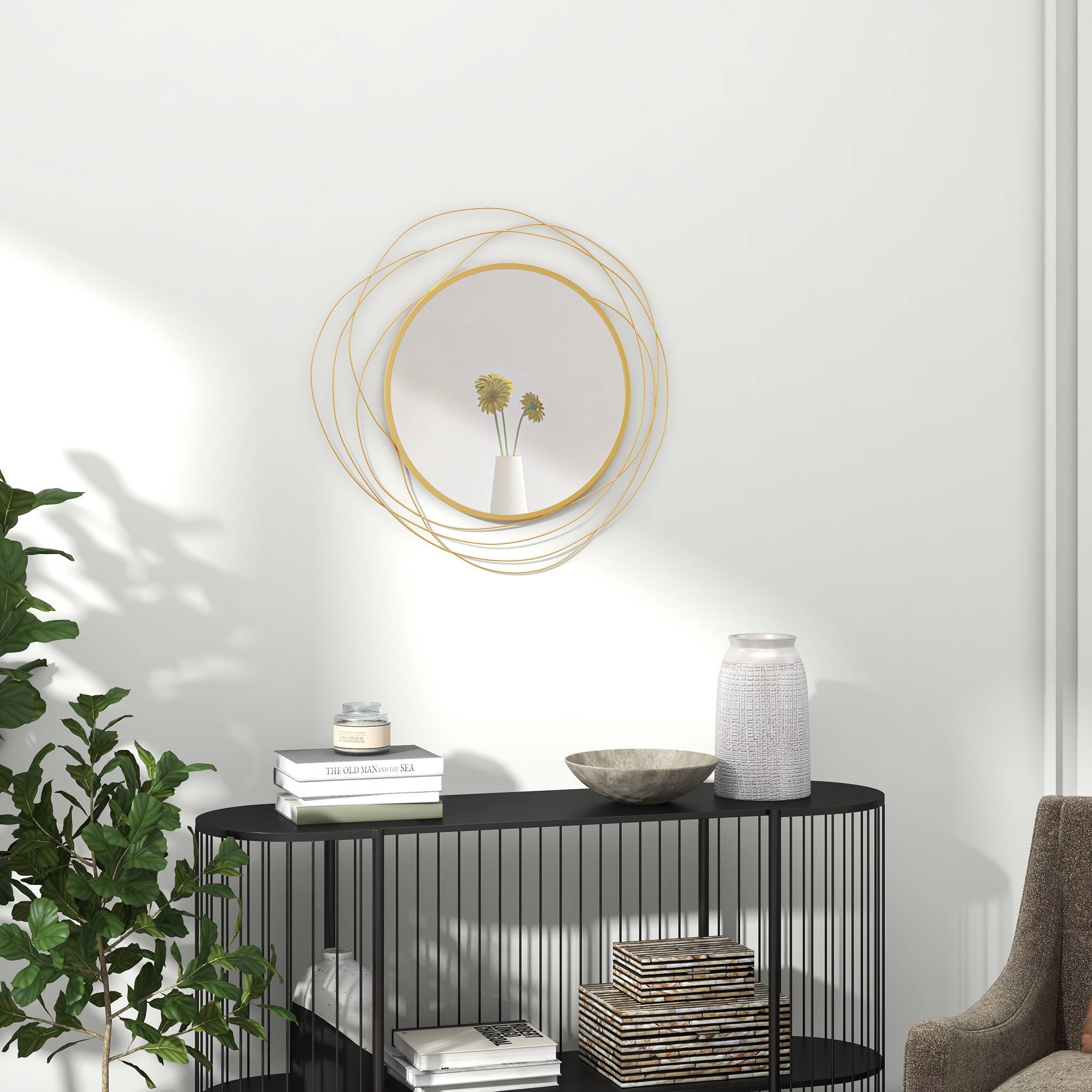 Sans Marque - Décoration murale miroir rond cadre métal Ø65 cm or - Image 4