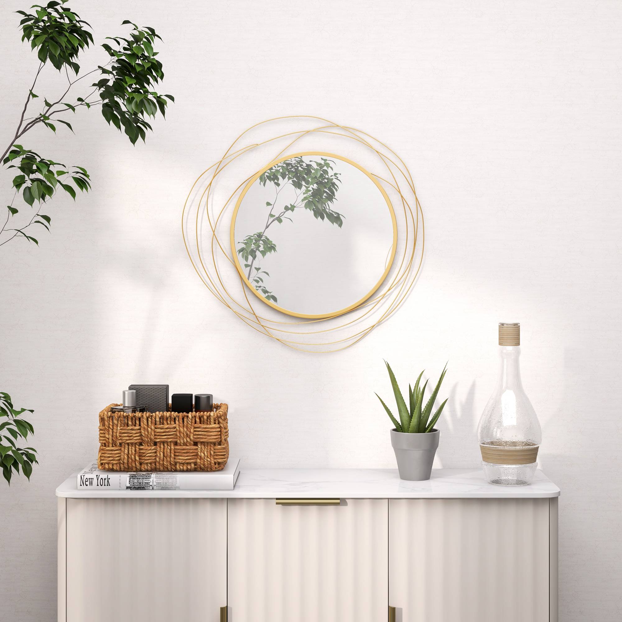 Sans Marque - Décoration murale miroir rond cadre métal Ø65 cm or - Image 3