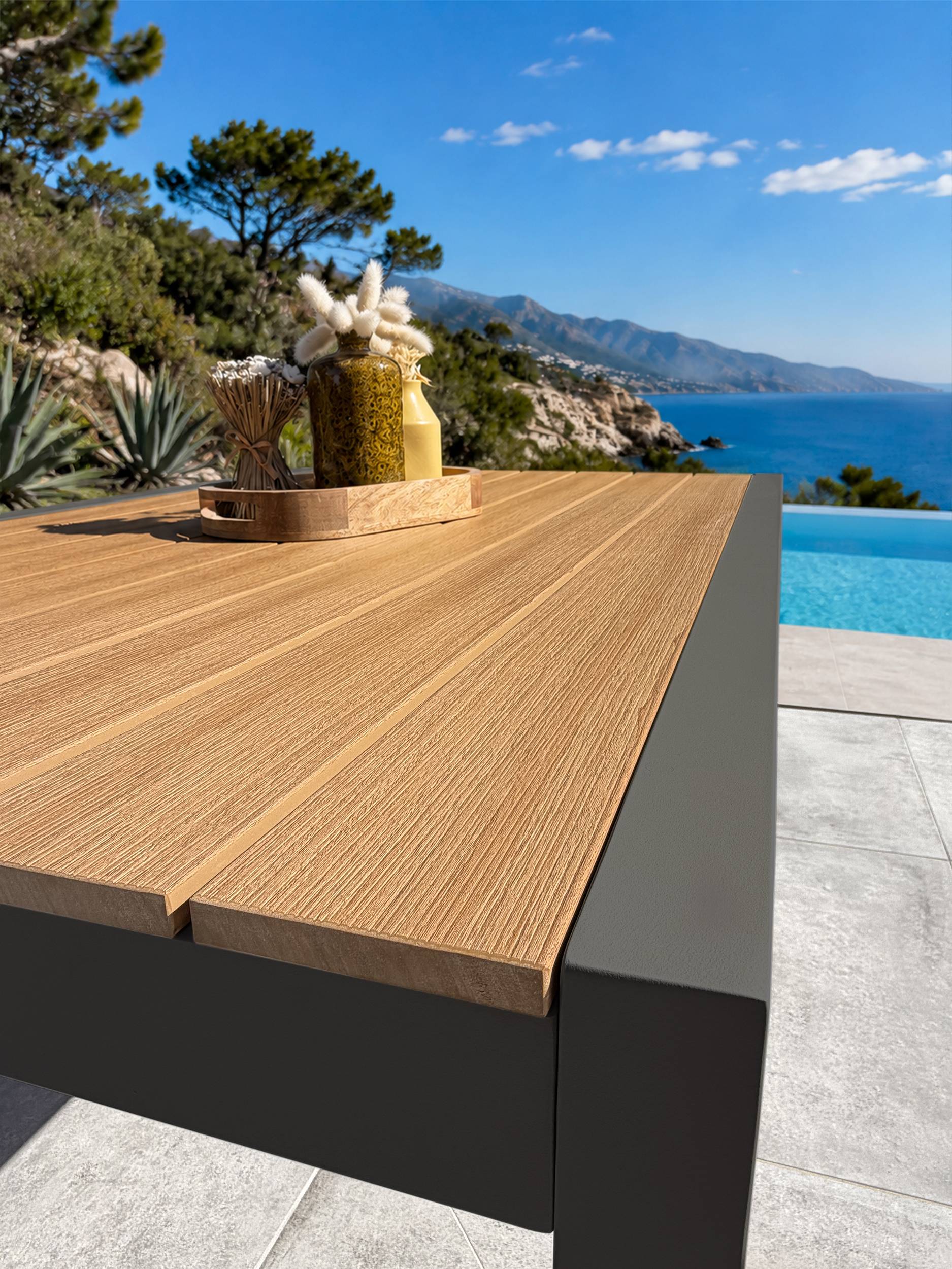 Dcb Garden - Table de jardin 4 places en alu plateau polywood aspect bois - Gris anthracite - TONGA - Image 6
