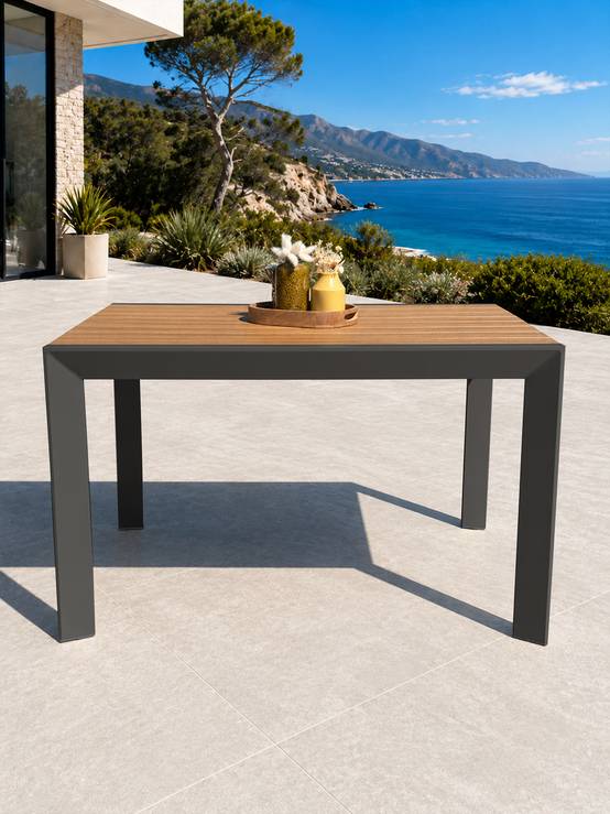 Dcb Garden - Table de jardin 4 places en alu plateau polywood aspect bois - Gris anthracite - TONGA - Image 2