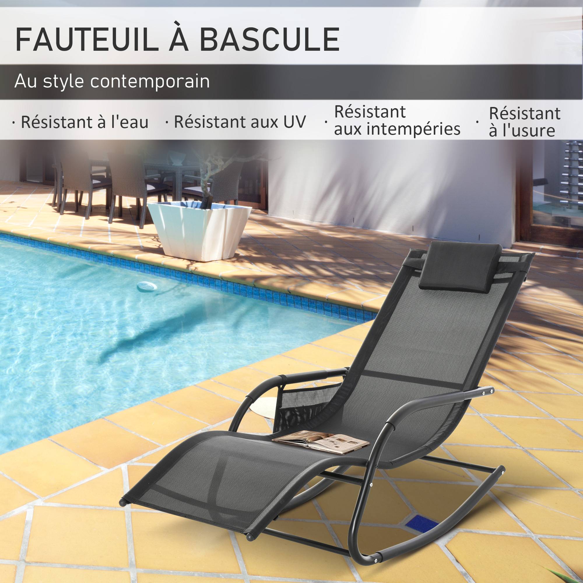Chaise longue à bascule métal 150 x 62 x 88 cm - PANGIVO - Image 6