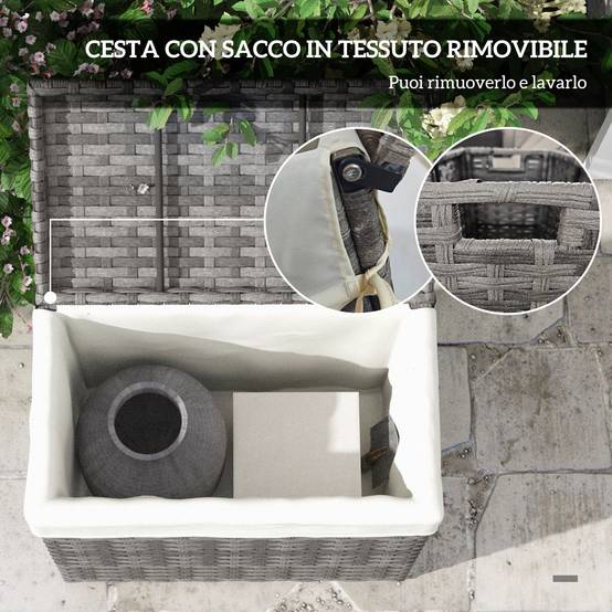 Malle de rangement jardin acier résine tressée doublure 57cm gris - ComfortXL Outdoor Living - Image 8