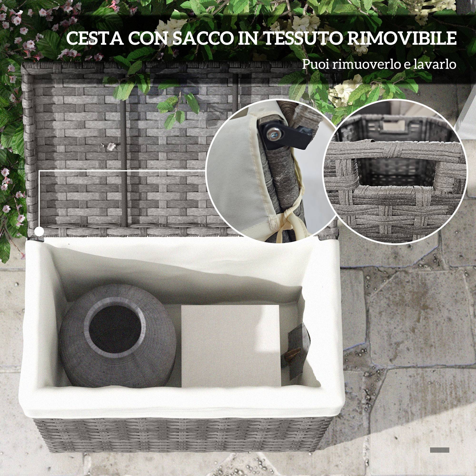 Malle de rangement jardin acier résine tressée doublure 57cm gris - ComfortXL Outdoor Living - Image 8