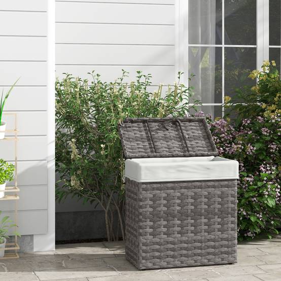 Malle de rangement jardin acier résine tressée doublure 57cm gris - ComfortXL Outdoor Living - Image 3