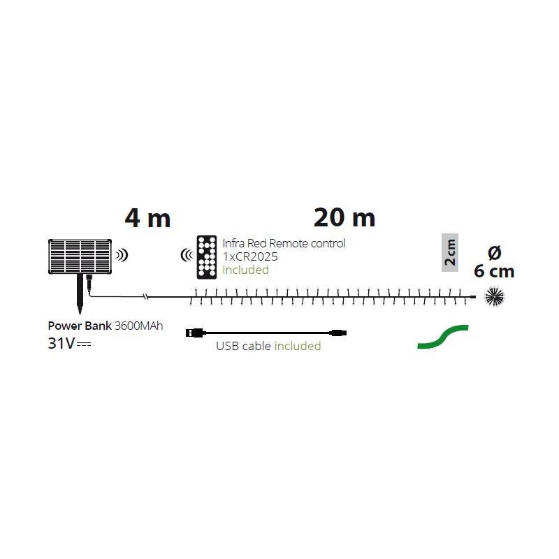 Guirlande lumineuse solaire BOA 20M 1000 LED blanc chaud câble vert SMART Connect  Lotti - Image 3