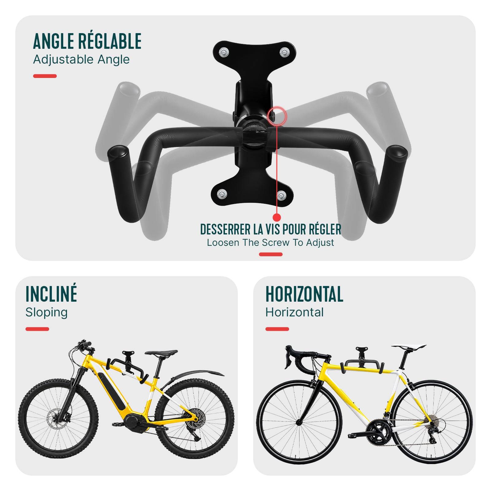 Vounot - Lot de 2 Supports muraux pour vélos réglables et pliables - Métal - Charge max 30kg - Noir - VOUNOT® - Image 5