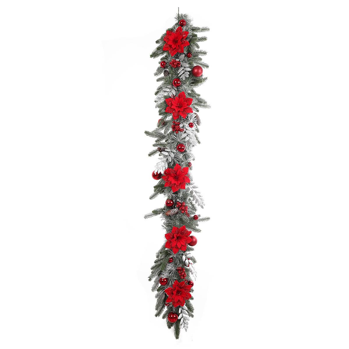 Vignes floquées de 1,2 m, couronne suspendue de décoration de Noël, couronne de pin simulé, adaptée aux portes d'entrée et aux fenêtres. - Image 1