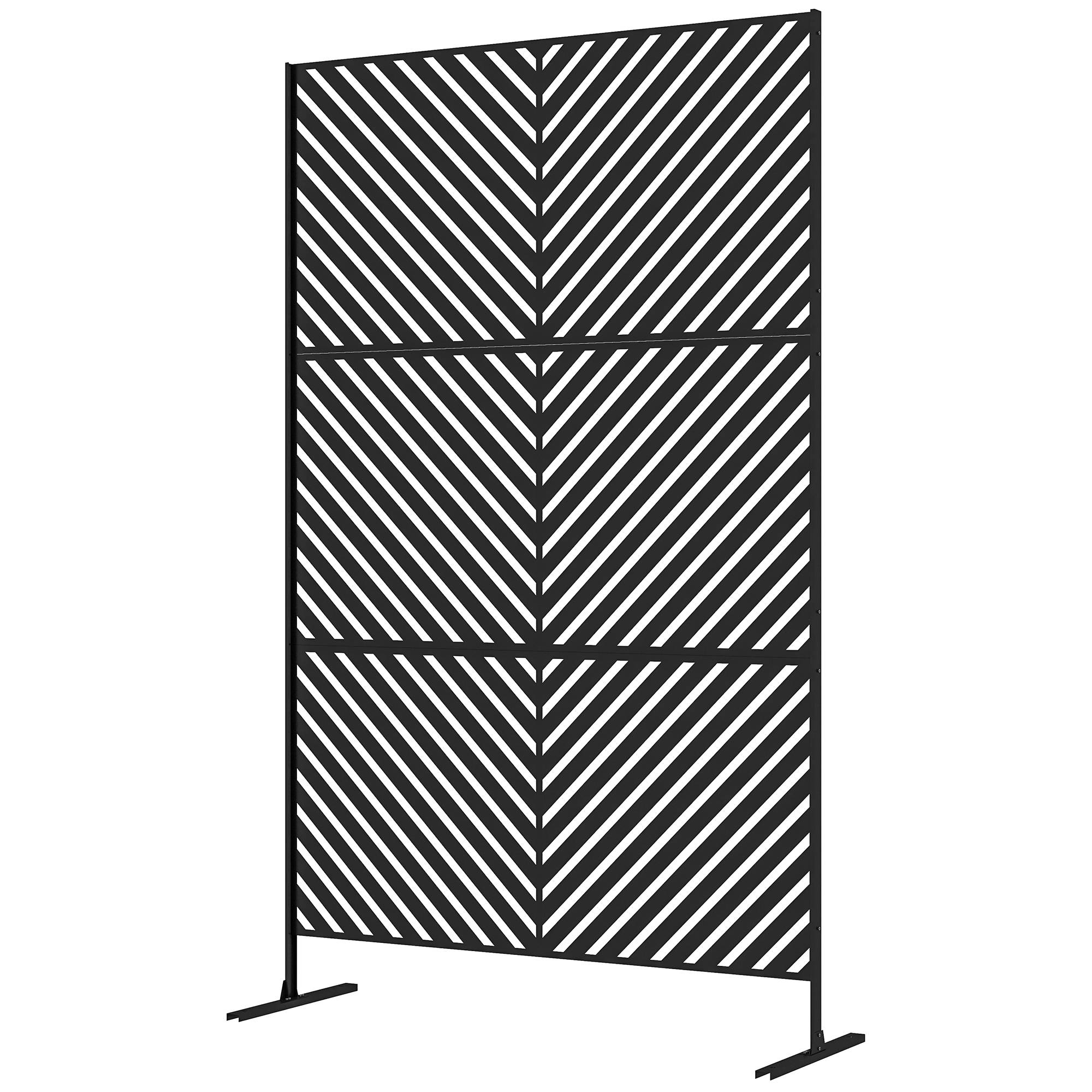 Panneau brise vue décoratif paravent extérieur à motif géométrique ajouré en métal - 122 x 45 x 198 cm, noir - Image 2