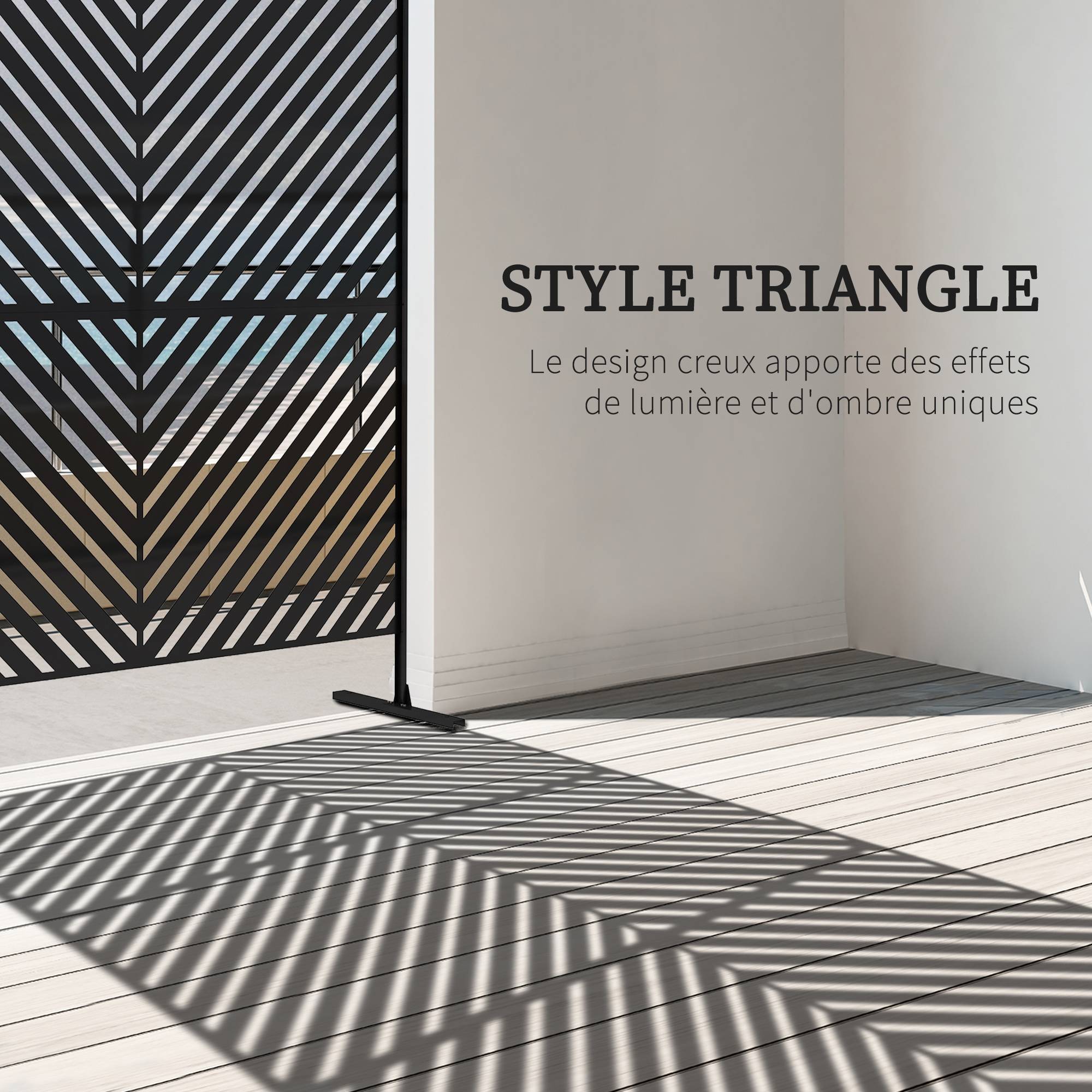 Panneau brise vue décoratif paravent extérieur à motif géométrique ajouré en métal - 122 x 45 x 198 cm, noir - Image 6