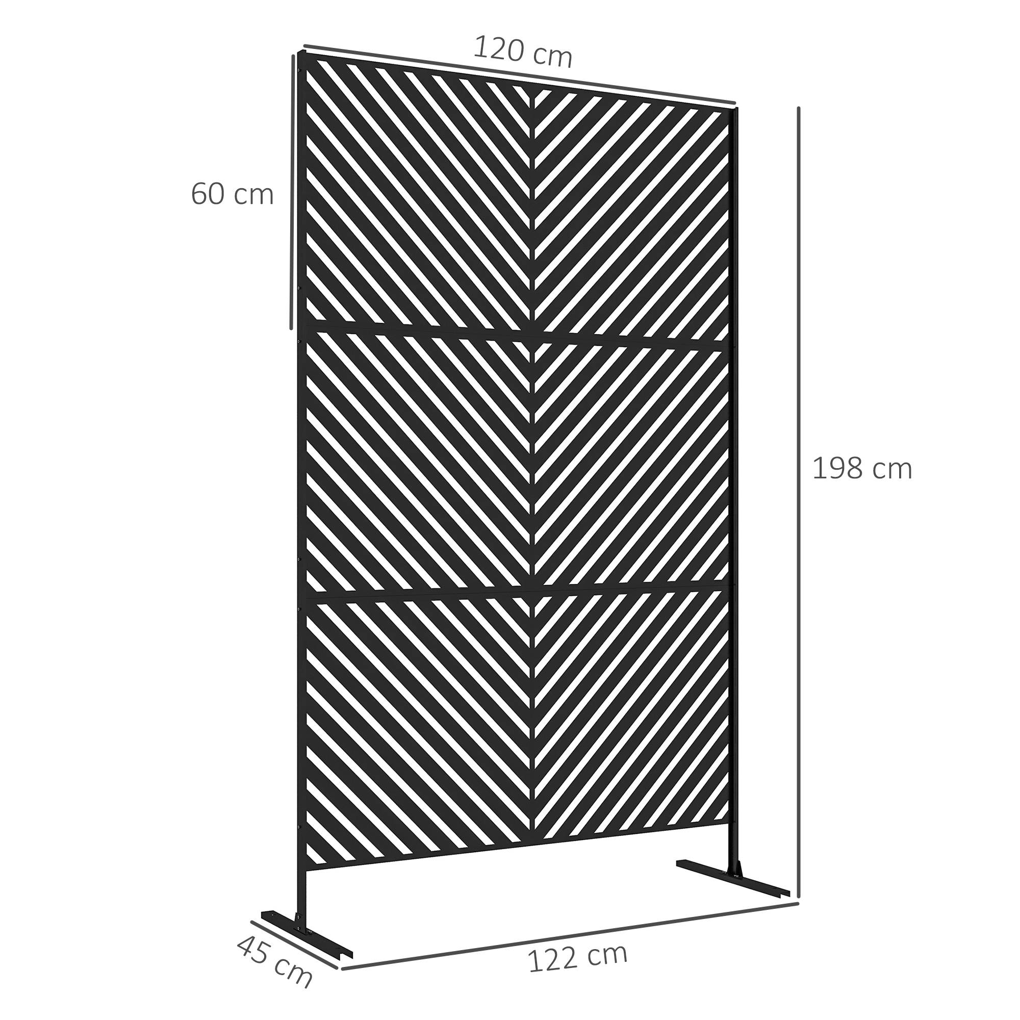 Panneau brise vue décoratif paravent extérieur à motif géométrique ajouré en métal - 122 x 45 x 198 cm, noir - Image 5