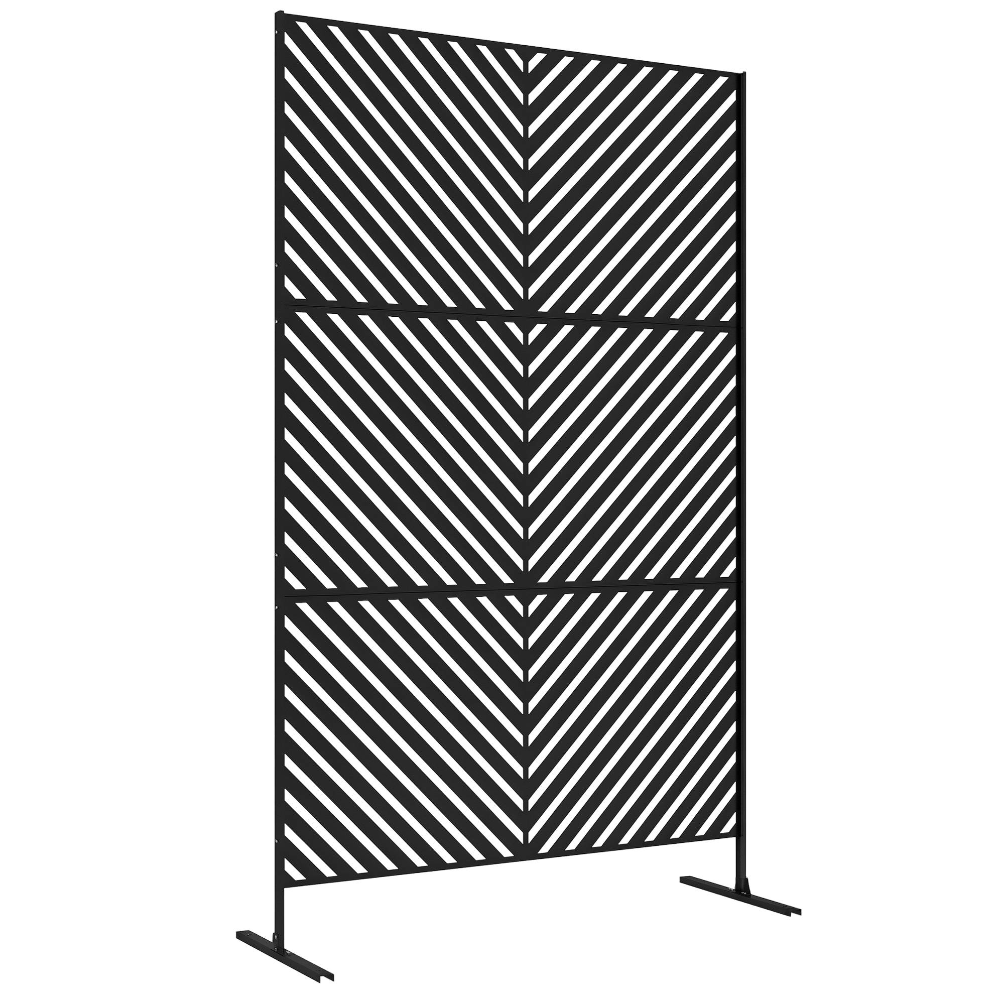 Panneau brise vue décoratif paravent extérieur à motif géométrique ajouré en métal - 122 x 45 x 198 cm, noir - Image 1