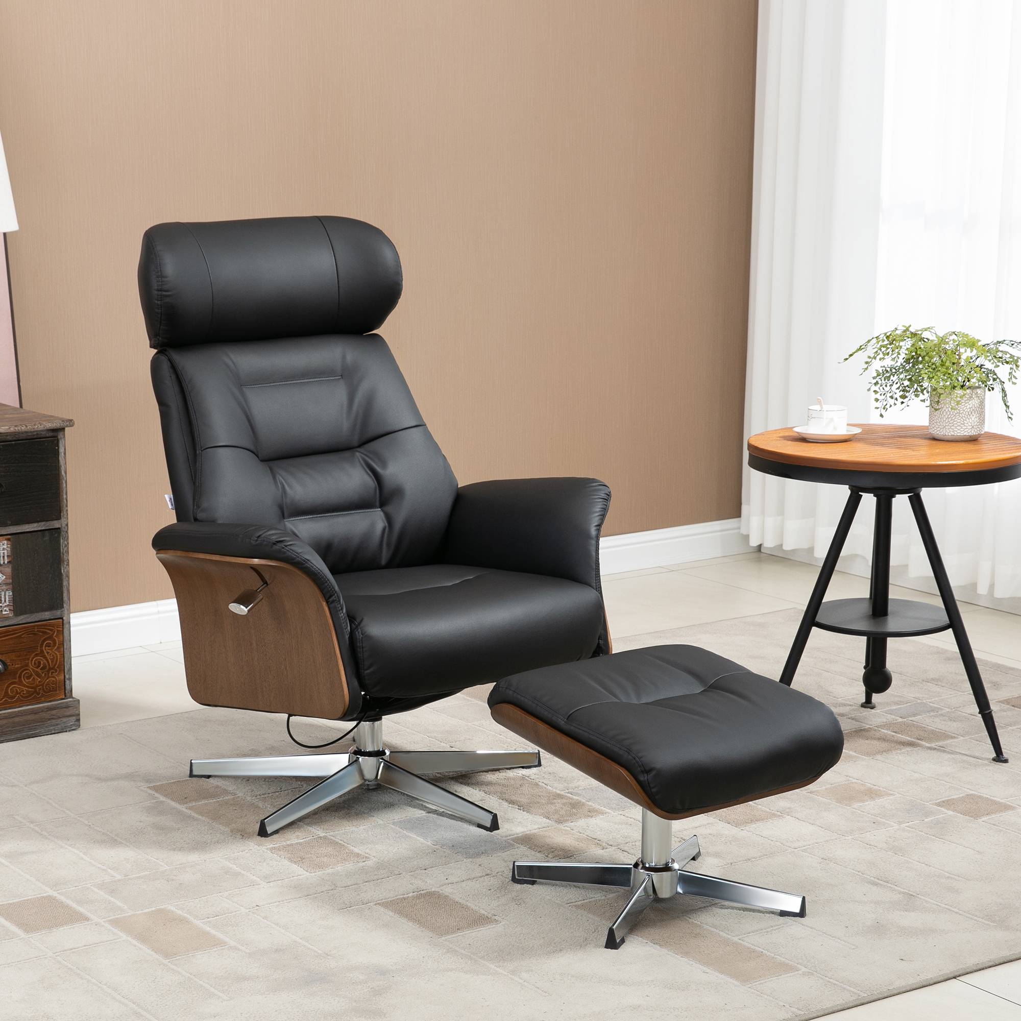 Sans Marque - Fauteuil relax avec repose-pied, fauteuil de relaxation avec dossier inclinable, têtière réglable, 80x84x108cm, noir - Image 3