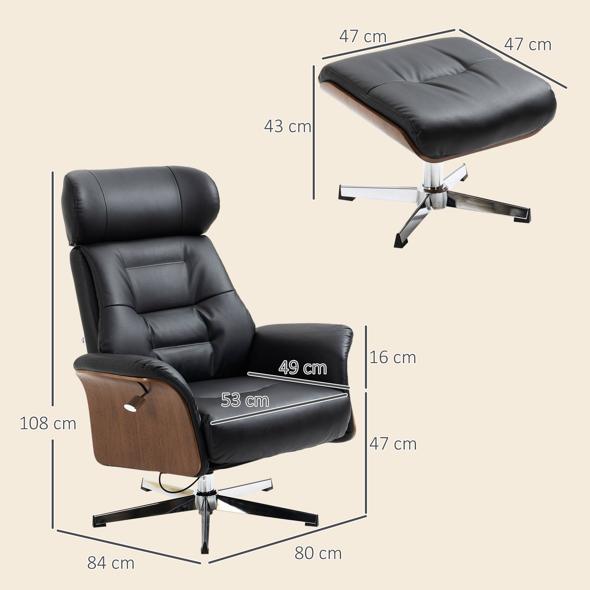 Sans Marque - Fauteuil relax avec repose-pied, fauteuil de relaxation avec dossier inclinable, têtière réglable, 80x84x108cm, noir - Image 5