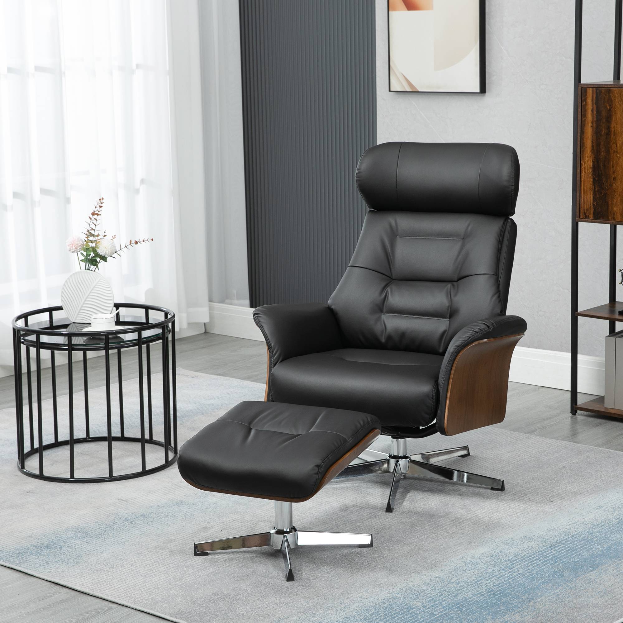 Sans Marque - Fauteuil relax avec repose-pied, fauteuil de relaxation avec dossier inclinable, têtière réglable, 80x84x108cm, noir - Image 4