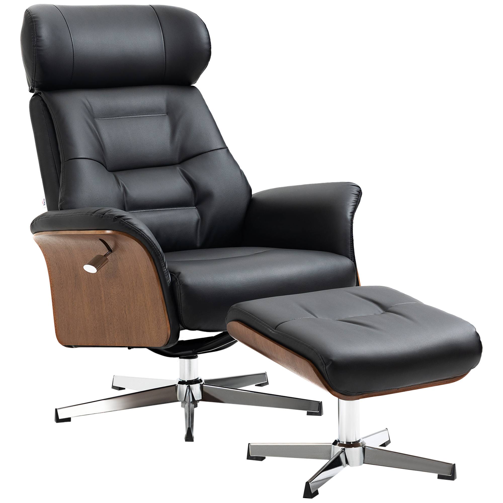 Sans Marque - Fauteuil relax avec repose-pied, fauteuil de relaxation avec dossier inclinable, têtière réglable, 80x84x108cm, noir - Image 1