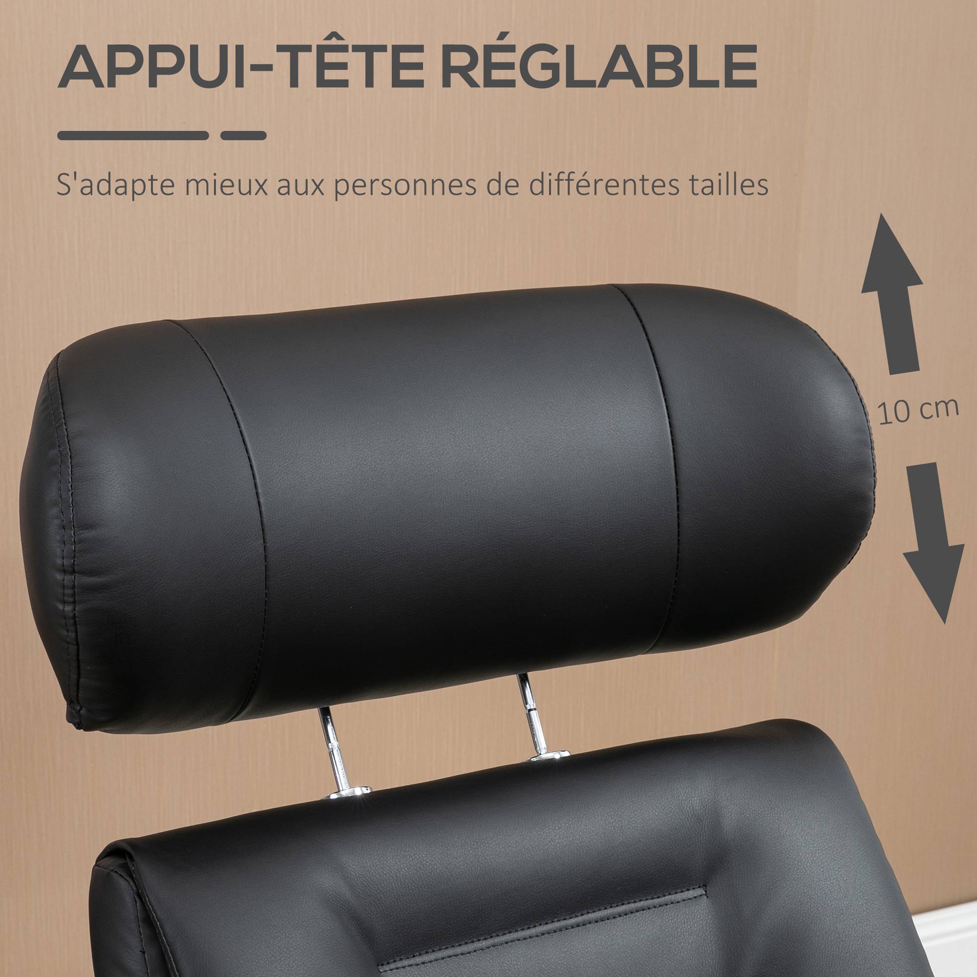 Sans Marque - Fauteuil relax avec repose-pied, fauteuil de relaxation avec dossier inclinable, têtière réglable, 80x84x108cm, noir - Image 7