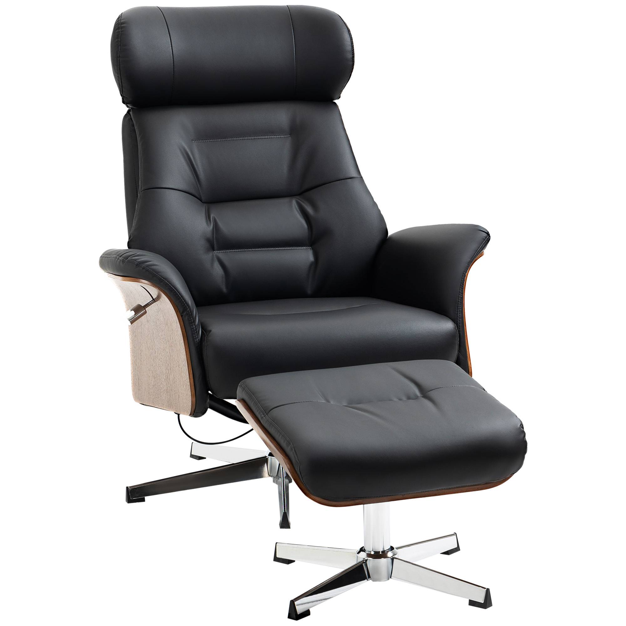 Sans Marque - Fauteuil relax avec repose-pied, fauteuil de relaxation avec dossier inclinable, têtière réglable, 80x84x108cm, noir - Image 2