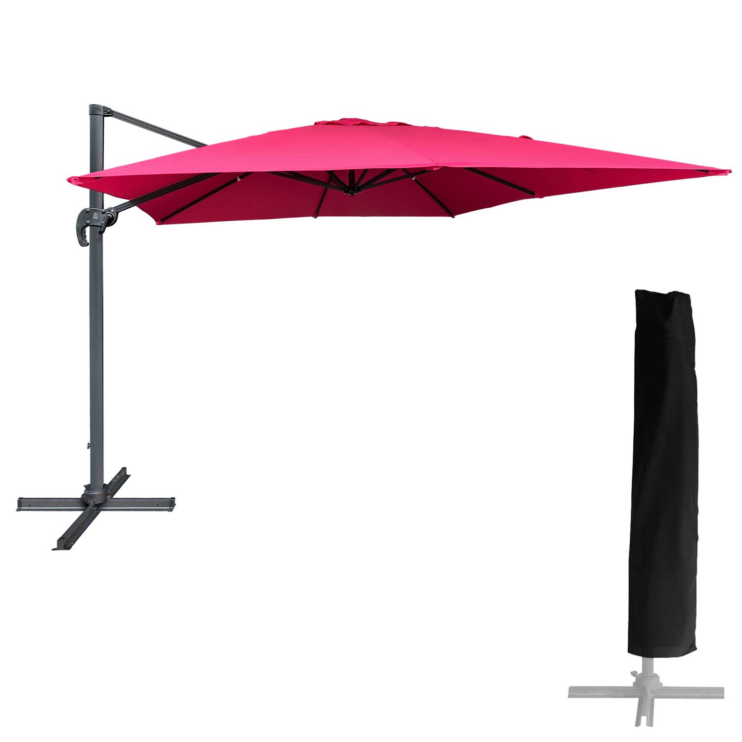 Happy Garden - Parasol déporté MOLOKAI carré 3x3m fuchsia + housse - HAPPY GARDEN - Image 1