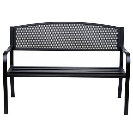 ComfortXL - Banc de jardin acier noir 127 x 60 x 87 cm terrasse extérieur 2 places robuste avec dossier ajouré design - Image 2