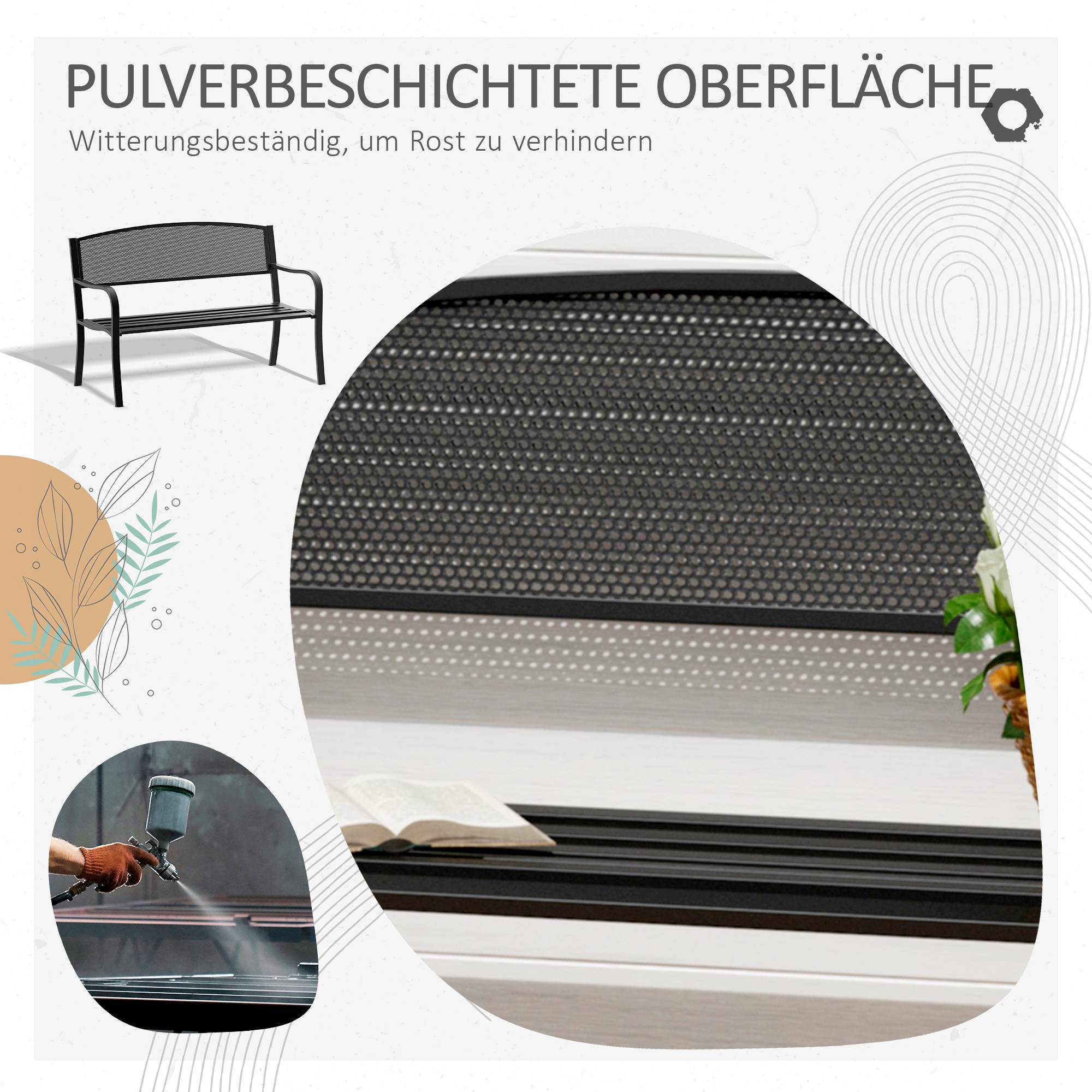 ComfortXL - Banc de jardin acier noir 127 x 60 x 87 cm terrasse extérieur 2 places robuste avec dossier ajouré design - Image 6
