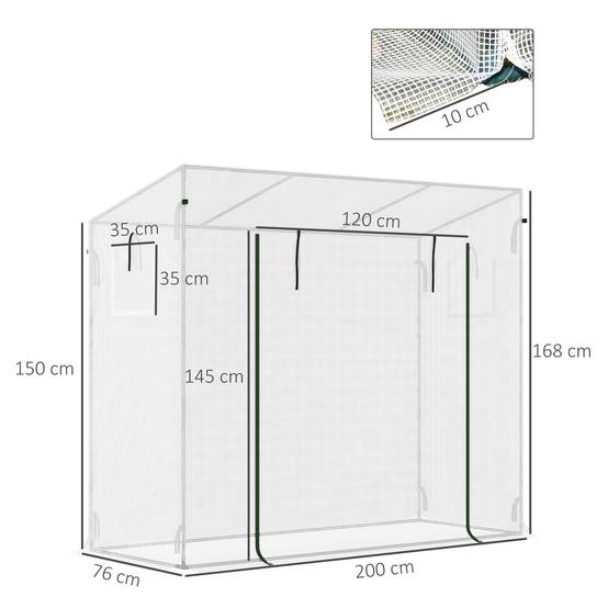 ComfortXL - Serre de jardin compacte en PE blanc 200 x 76 x 168 cm potager porte enroulable - ComfortXL Outdoor Living - Image 5