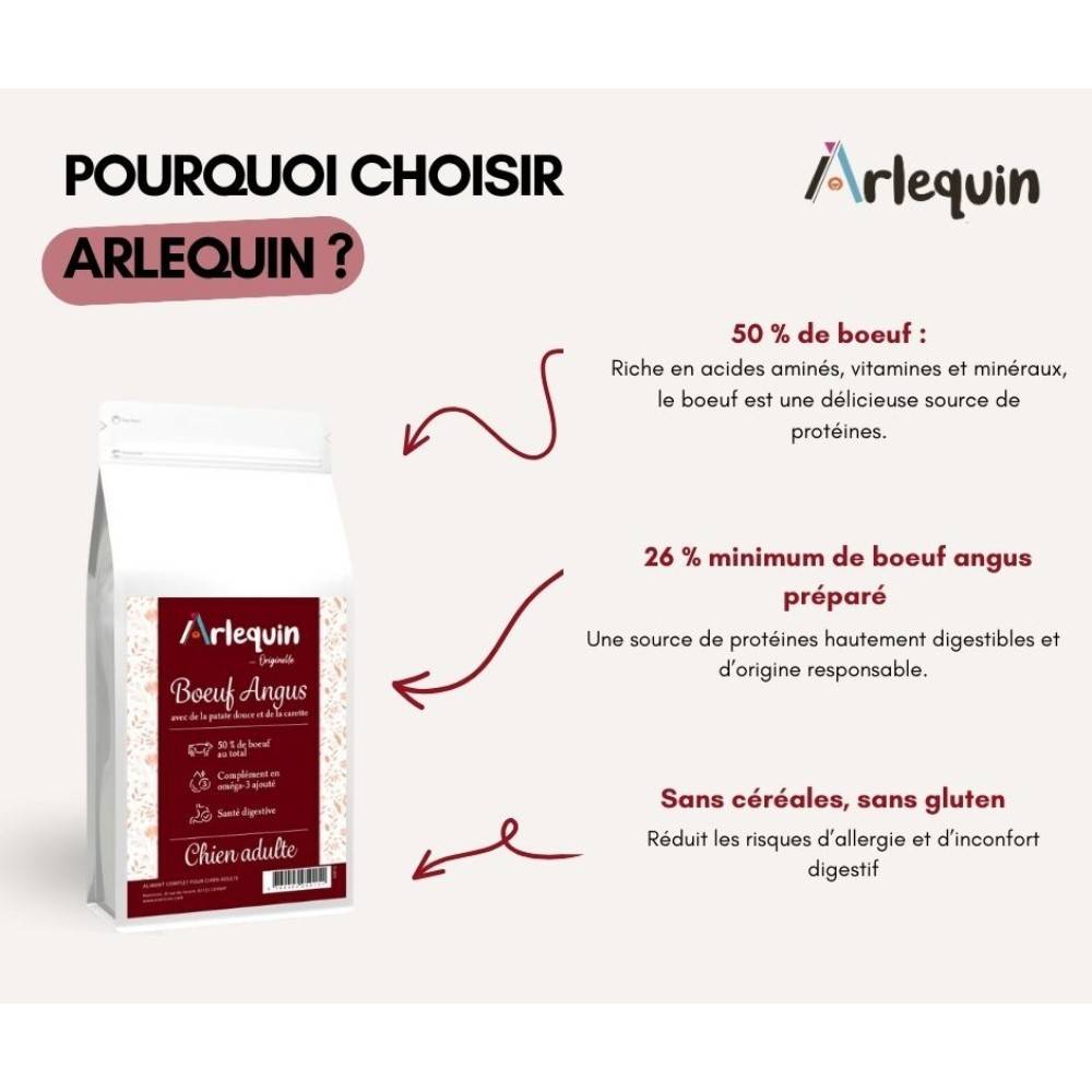 CROQUETTE CHIEN SANS CÉRÉALES ARLEQUIN ORIGINELLE BŒUF ANGUS 12 kg - Image 3