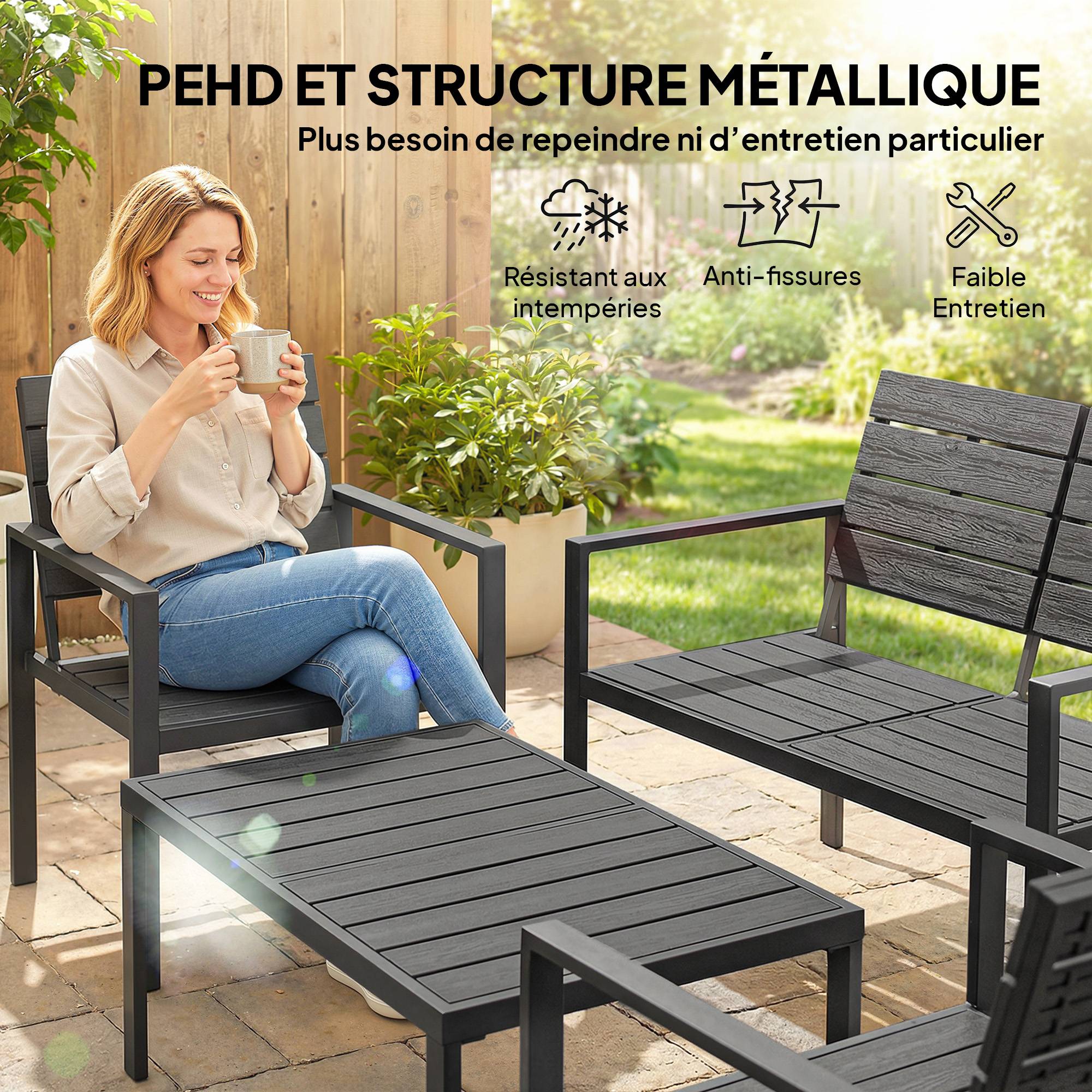 Maison Chic - Salon de jardin extérieur 4 pièces canapé 2 places, 2 chaises et table basse, mobilier de jardin terrasse veranda, noir - Image 6