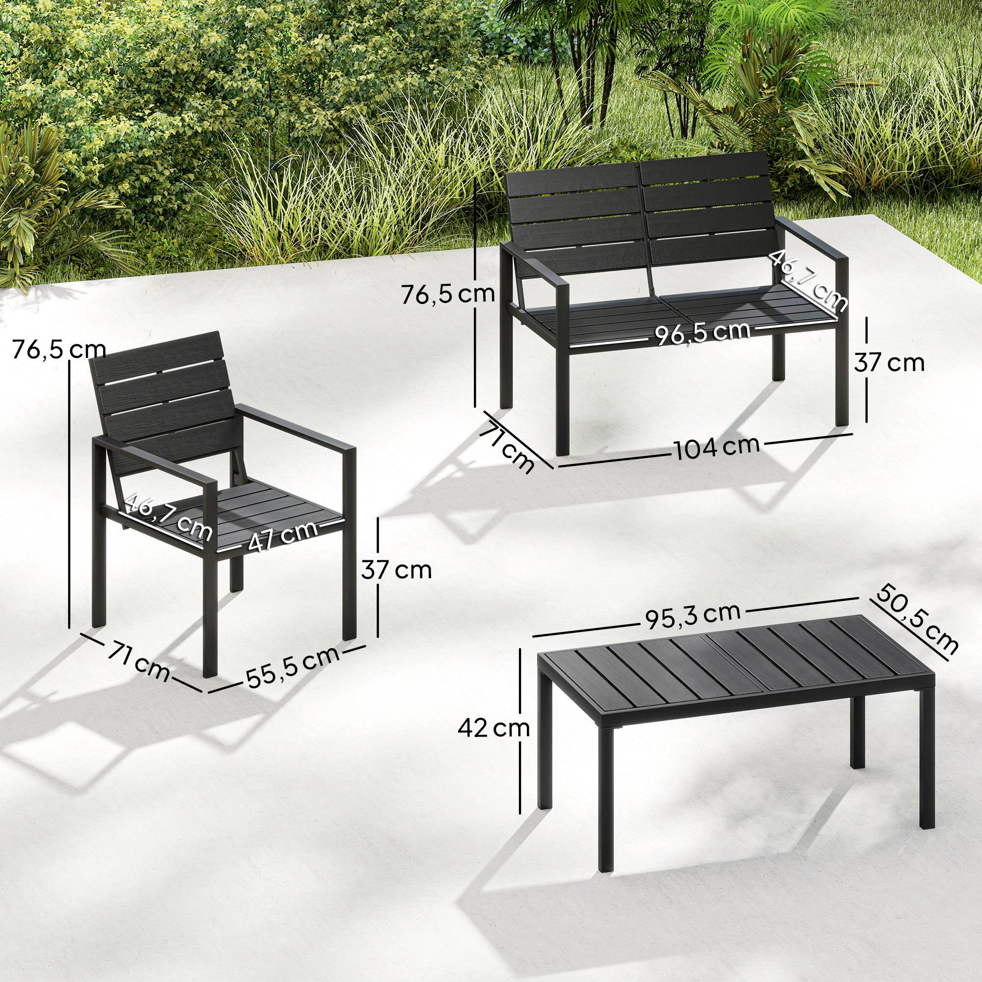 Maison Chic - Salon de jardin extérieur 4 pièces canapé 2 places, 2 chaises et table basse, mobilier de jardin terrasse veranda, noir - Image 5