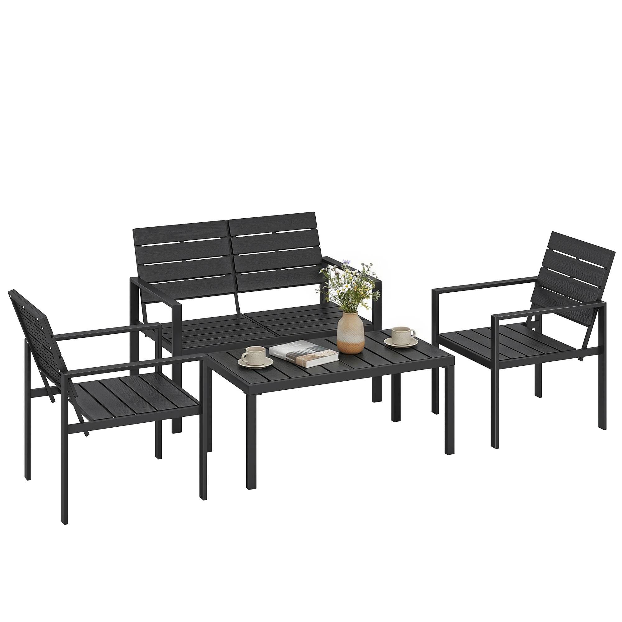 Maison Chic - Salon de jardin extérieur 4 pièces canapé 2 places, 2 chaises et table basse, mobilier de jardin terrasse veranda, noir - Image 3