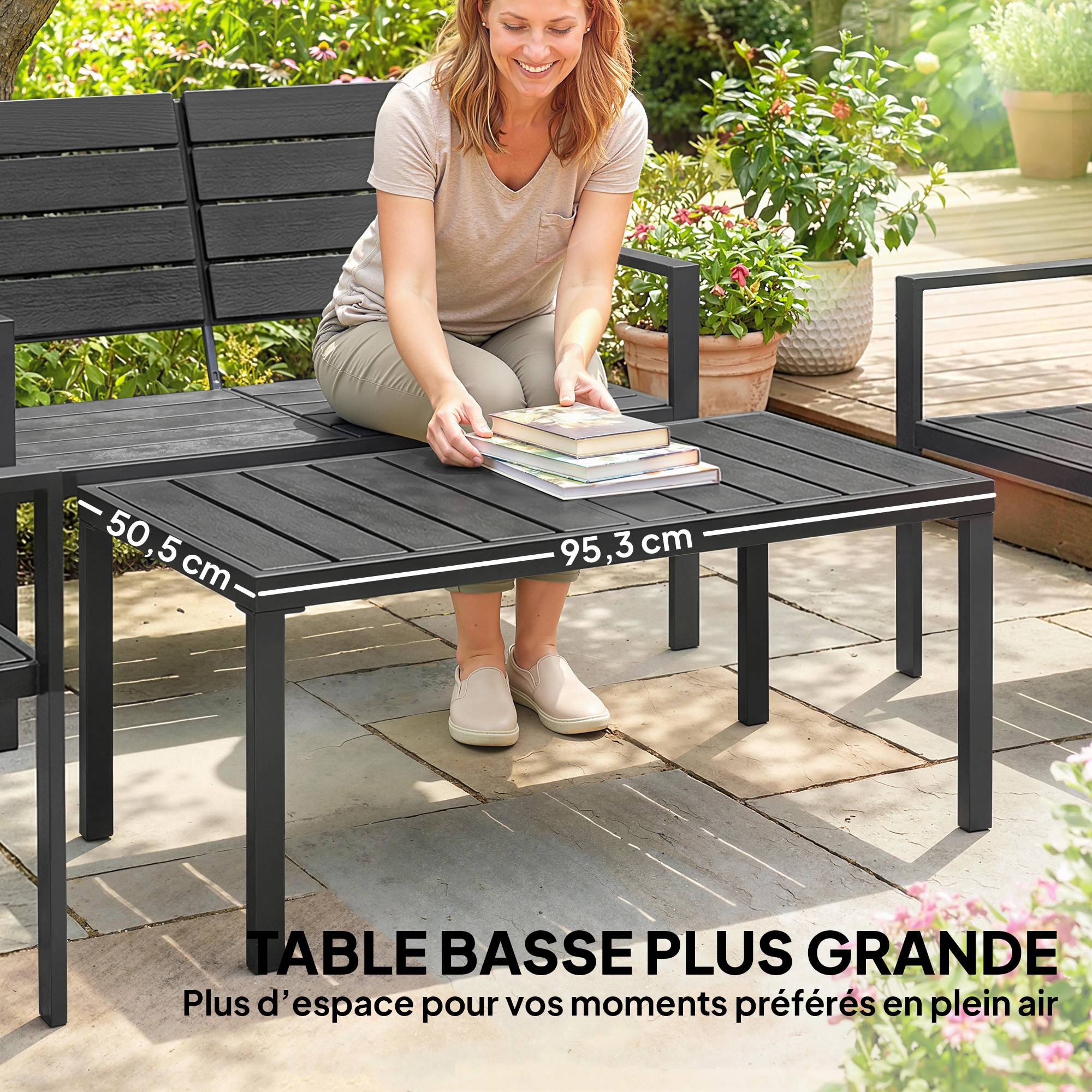 Maison Chic - Salon de jardin extérieur 4 pièces canapé 2 places, 2 chaises et table basse, mobilier de jardin terrasse veranda, noir - Image 7