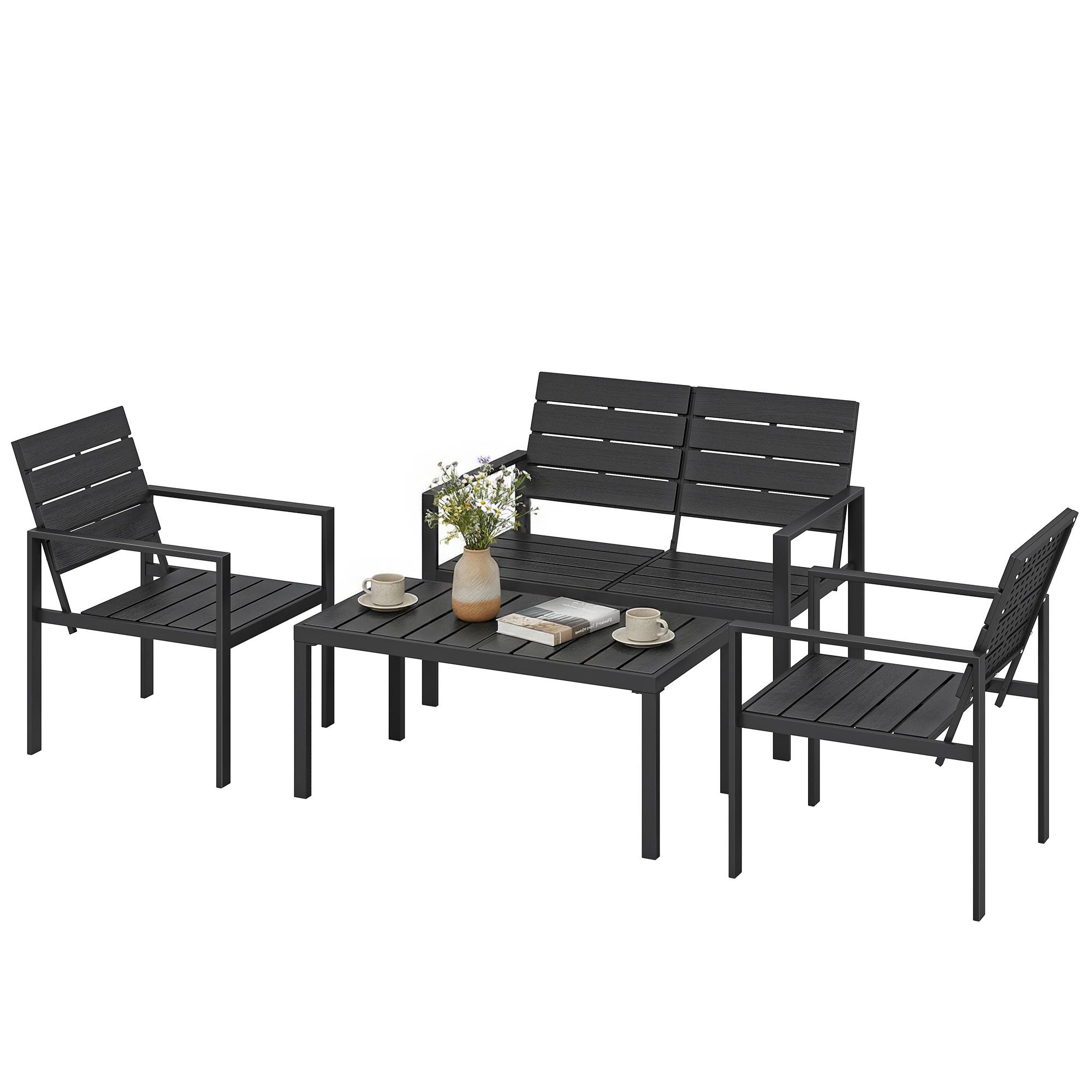 Maison Chic - Salon de jardin extérieur 4 pièces canapé 2 places, 2 chaises et table basse, mobilier de jardin terrasse veranda, noir - Image 1