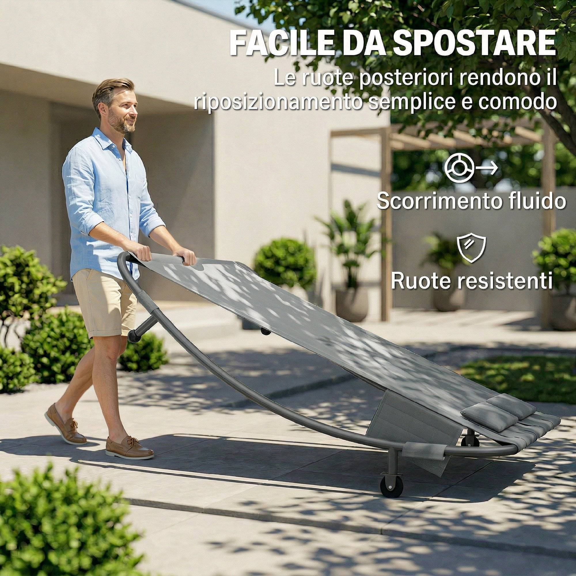 Bain de soleil double avec auvent amovible, roulettes, coussins et poches, gris - Image 9