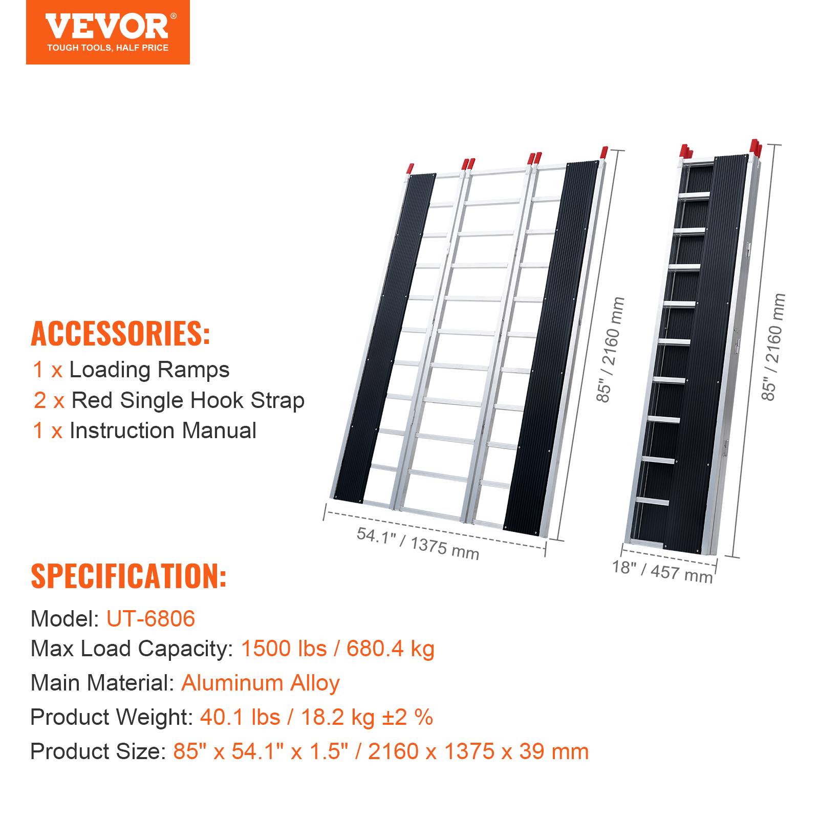 Vevor - VEVOR Rampe de Chargement Pliable Extra Large 216x137,5 cm en Aluminium 680,4 kg - Image 7