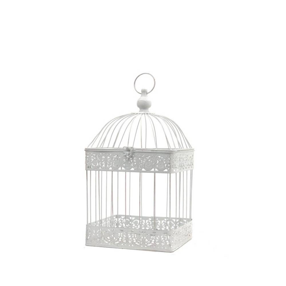 Cage à oiseaux décorative ancienne métal blanc 18x18x40cm Chemin de campagne - Image 1