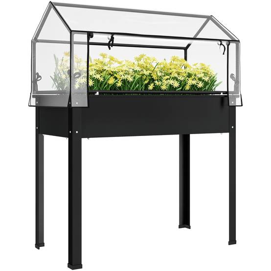 Potager sur pied avec serre métal noir 100 x 48 x 124 cm - PANGIVO - Image 1