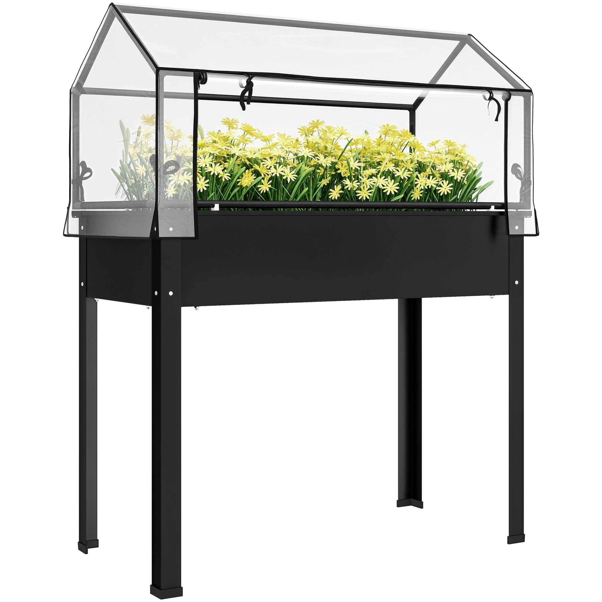 Potager sur pied avec serre métal noir 100 x 48 x 124 cm - PANGIVO - Image 1