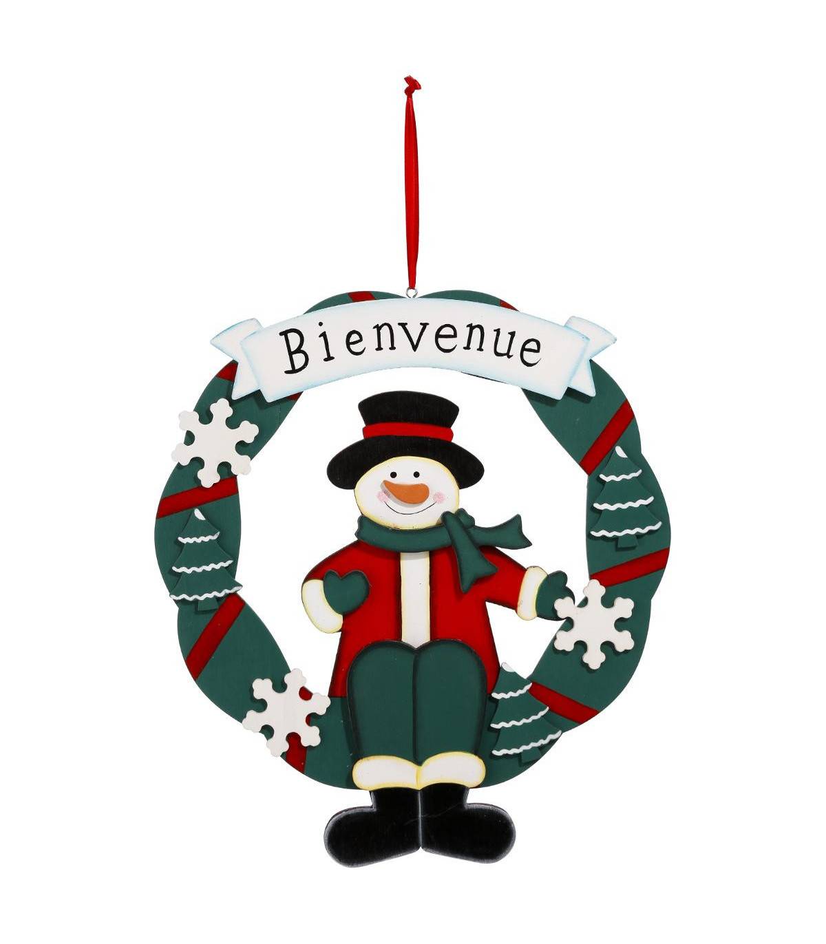 Fééric Lights & Christmas - Déco de Noël Couronne BIENVENUE en bois décoré D 30 cm - Image 1