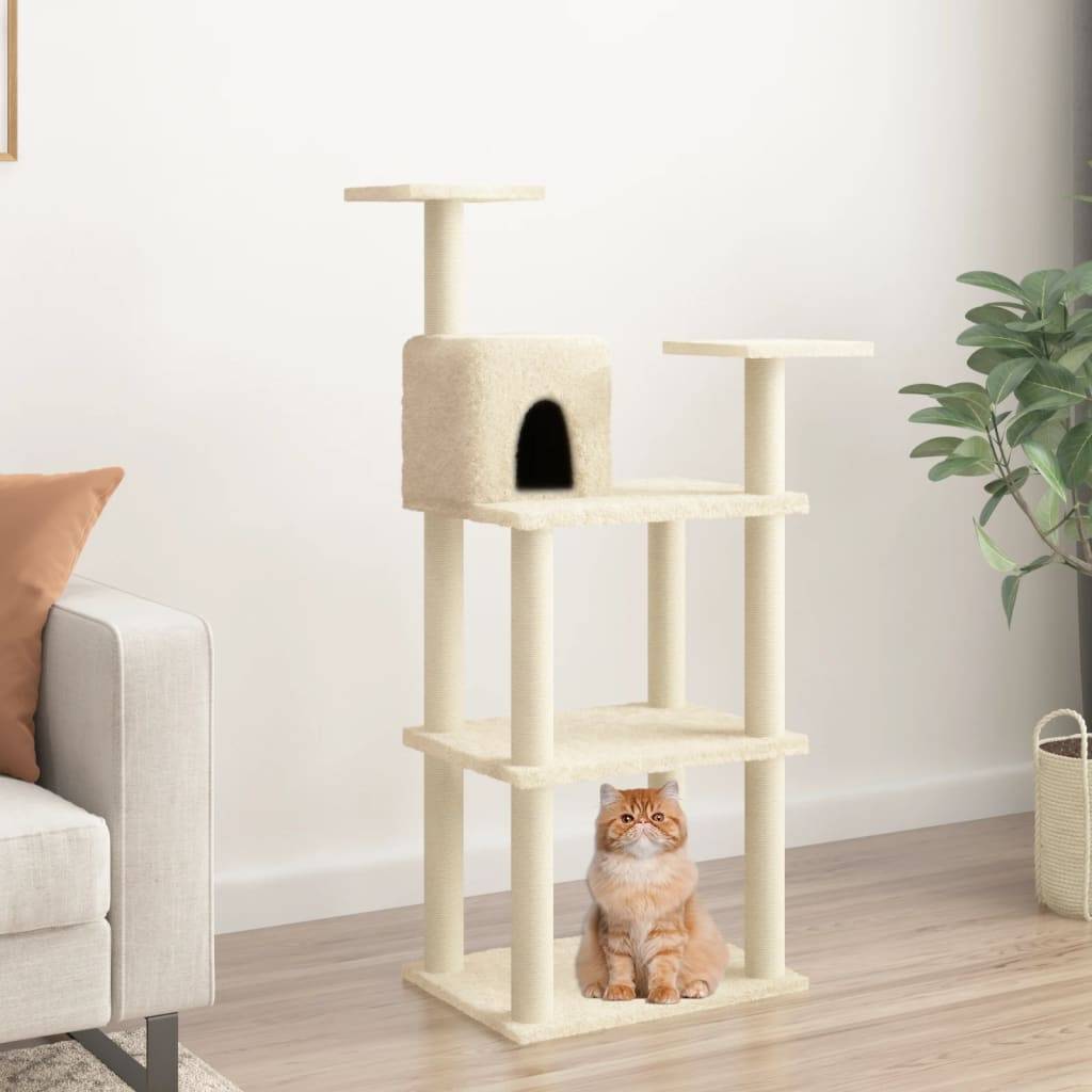 Arbre à chat bois et sisal crème 66 x 41 x 118.5 cm - PANGIVO - Image 1