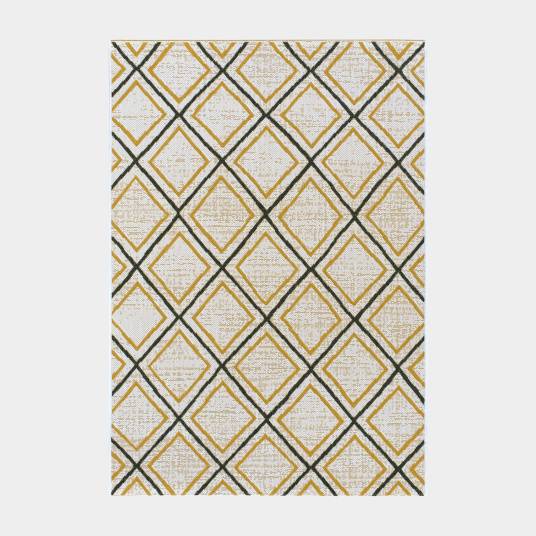 Decoweb - Tapis d’extérieur ou de salon - Motifs losanges - Jaune et noir - 200 x 290 cm - Decoweb - Image 1